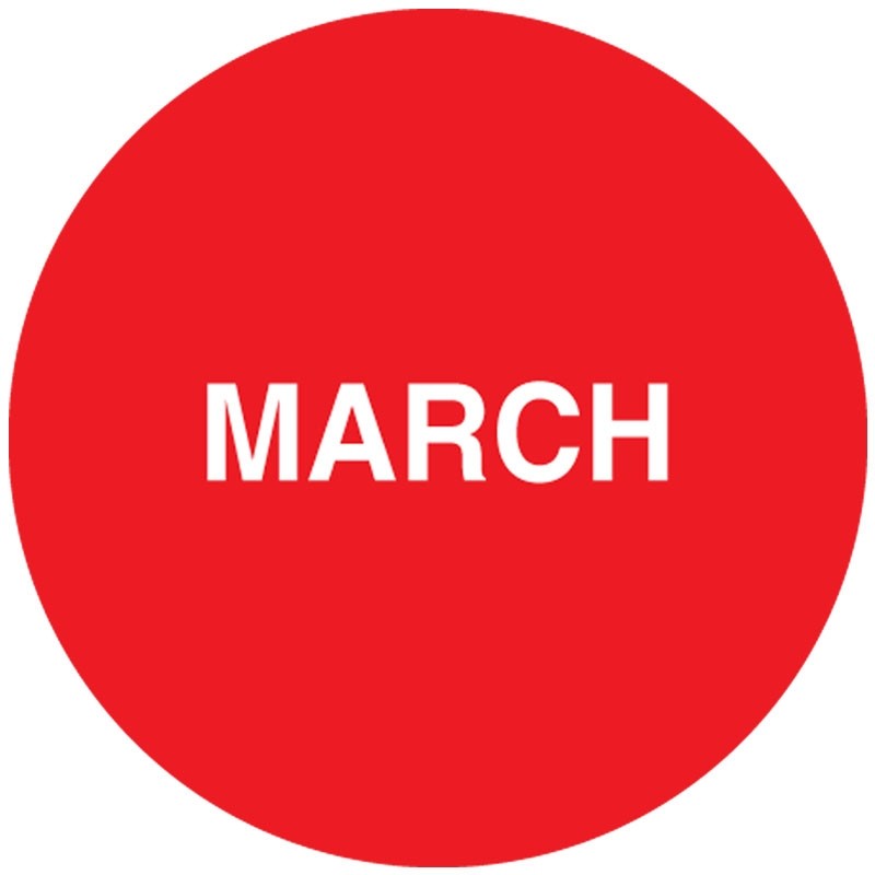 3" Round Month Of The Year Label, March, Red, 500/Roll