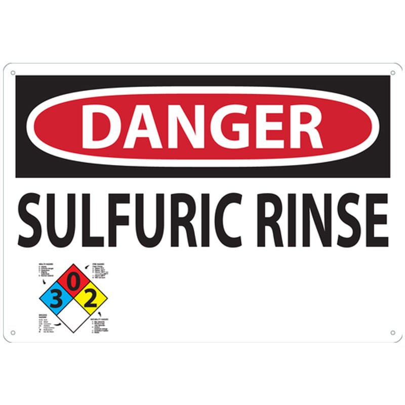 14" x 20" Danger Sulfuric Rinse Sign w/Accu-Shield™ Poly-Carbonate Plastic