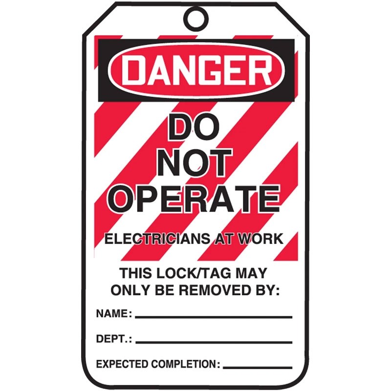 5-3/4" x 3-1/4" Danger Do Not Operate - Electrician's At Work Tagout Tag, Laminated, 25/Pack