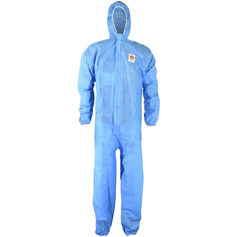FR Blue SMS Coveralls with Hood, Elastic Wrists & Ankles, No Boots, X-Large