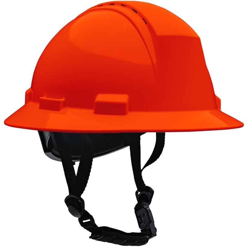 642 Vented Hard Hat, Full Brim, 4-Point CHin Strap. 4-Point Wheel Ratchet Suspension, Hi-Vis Orange