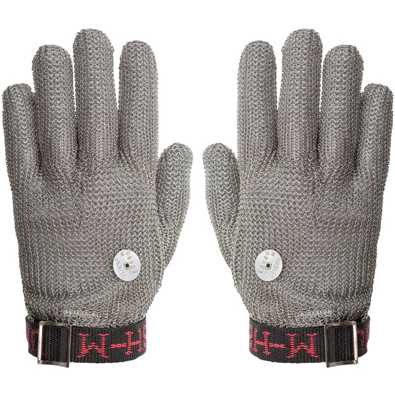 Stainless Steel Mesh Glove – Cut Resistant, Wrist Length, Adjustable Polypropylene Strap, Large