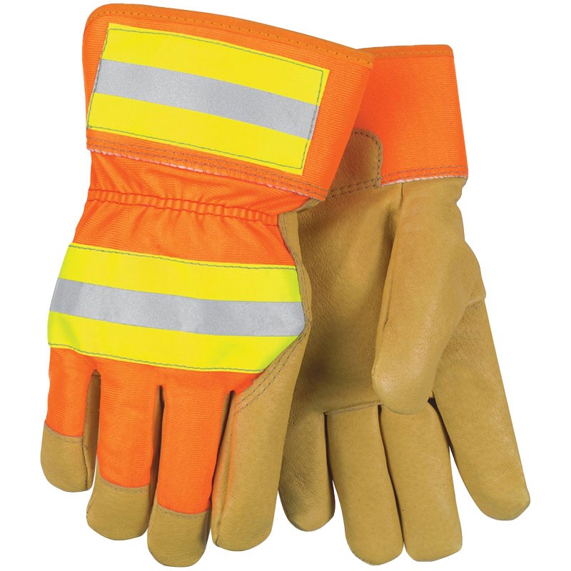 Pigskin Leather Palm GLove, Hi-Vis Back, Thermal Lining, Large