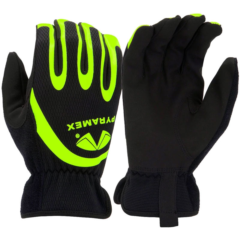 Hi-Vis Yellow/Black Mechanics Glove, Synthetic Leather Palm, X-Large