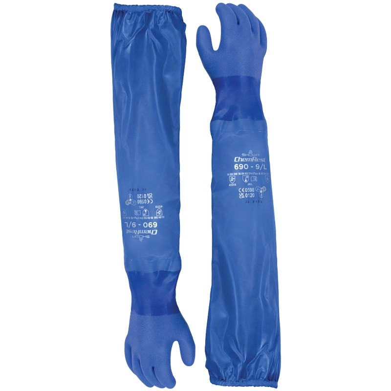 690 26" Blue PVC Coated Chemical Resistant Glove, Large