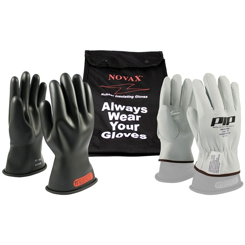 NOVAX® Electrical Safety Glove Kit, Class 0, 11" Length, Black, Size 8 Medium