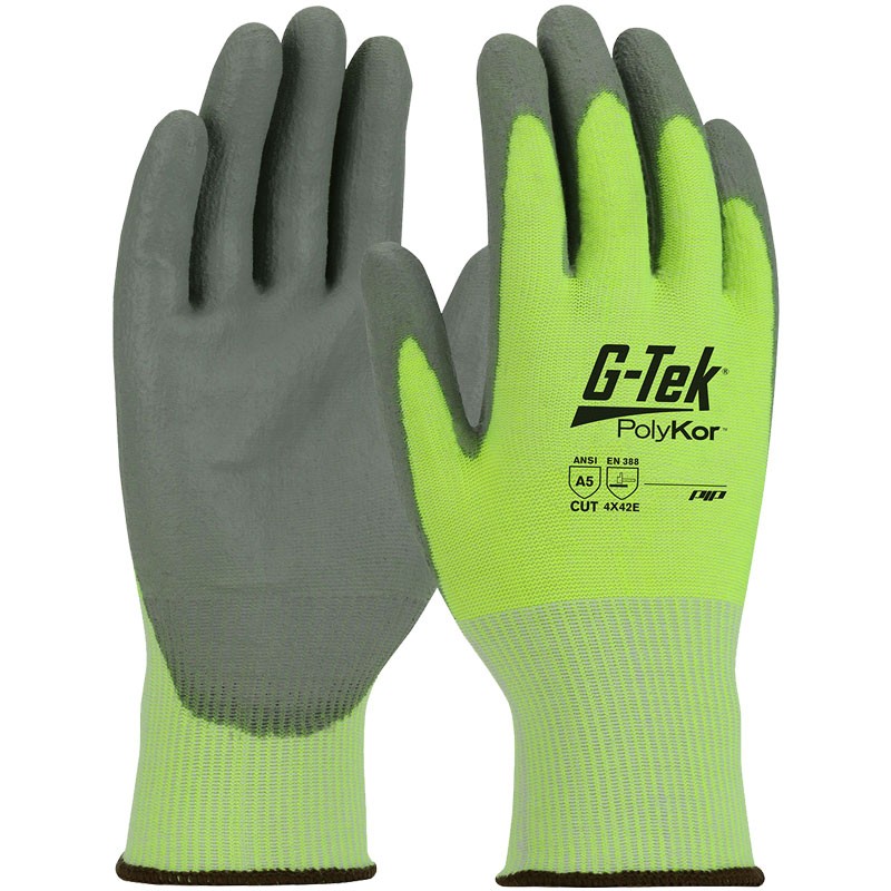 Hi-Vis Yellow PolyKor® Blend Glove, PU Coated Palm, X-Large