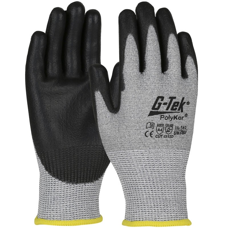 Gray HPPE Glove, Black PU Coated Palm, X-Large