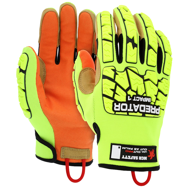 Predator®Hi-Vis Cut Resistant Glove, Tire Tread TPR on Back, Fingers, and Thumb, Small