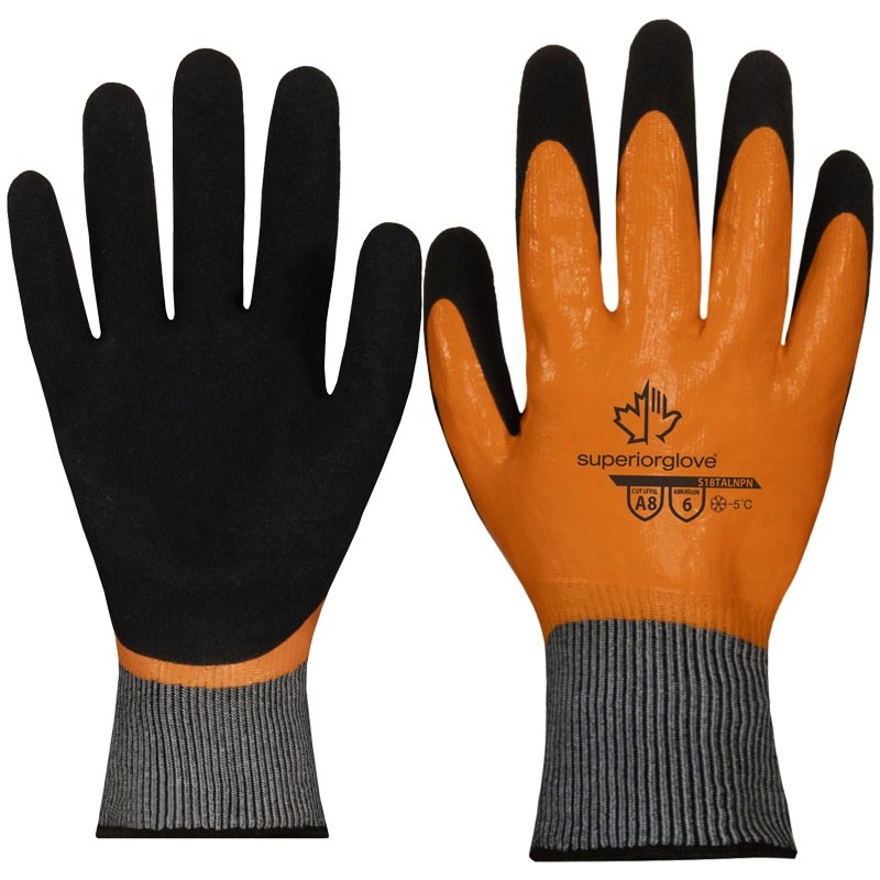 18 Gauge Orange Acrylic Fleece Lined Glove, Nitrile Double Dipped Palm, X-Large