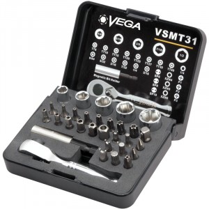 Vega 31 Piece 1/4 Inch Security Bit & Socket Set W/ Ratchet