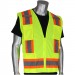 Class 2 Safety Vest, Hi-Vis Yellow Mesh Back, Solid Front, Two-Tone Striping, Zipper Closure, 11 Pockets,  6-XL